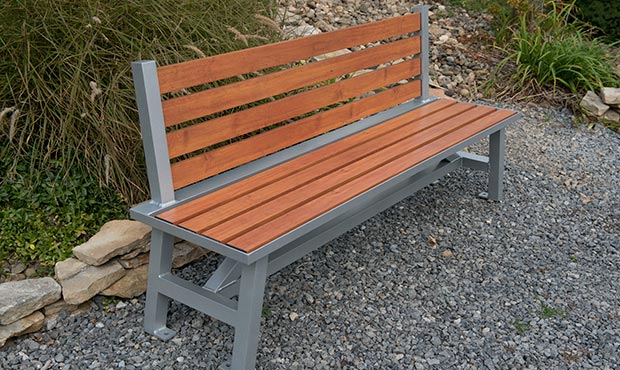 Wood Grain Aluminum slats on a Breakwater bench with back