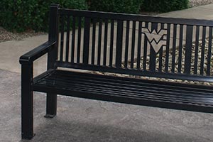Black Reading bench with laser cut university logo