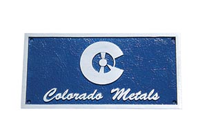 Blue Colorado Metals logo plaque