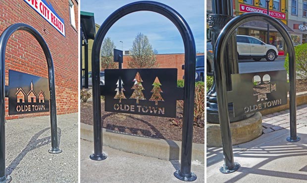 Collage of laser cut bicycle racks