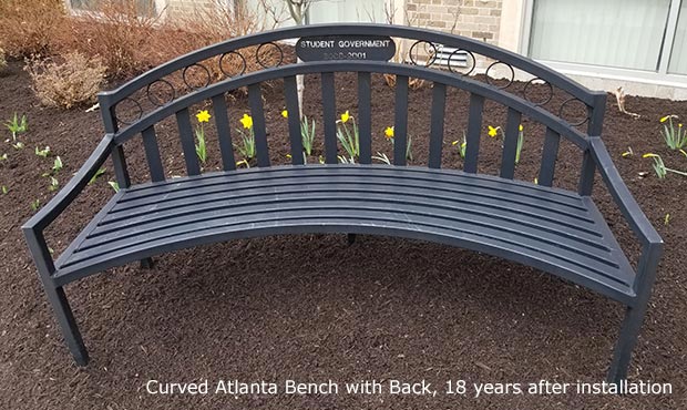 Eighteen year old Atlanta Bench with laser cut artwork