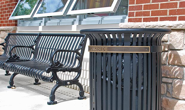 Midtown Litter Receptacle with town name plaque