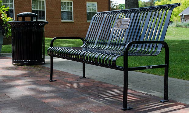 Donation cast bronze plaque on a Midtown Bench with Back