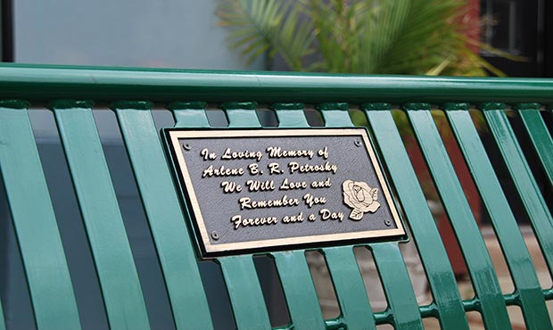 Close up of a commemorative cast bronze plaque