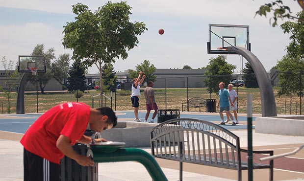 Atlanta series products at a public basketball court