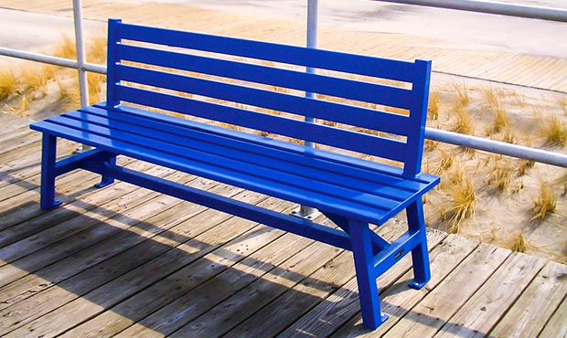 Breakwater Bench installed along a beach boardwalk