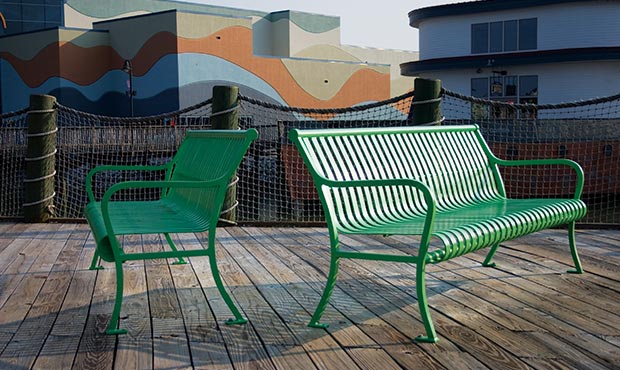 Pullman Benches on a beach boardwalk