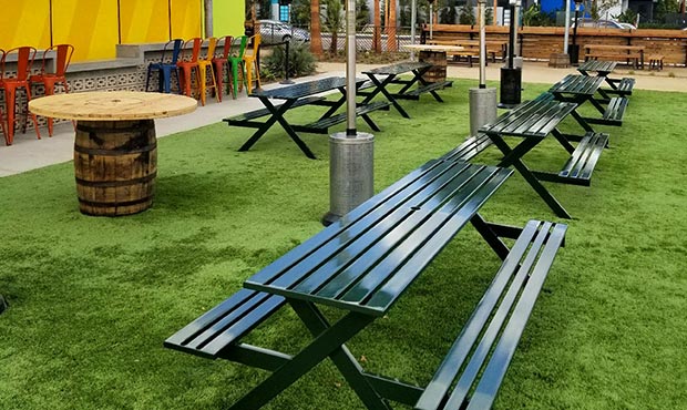 Breakwater Picnic Tables outside a brewery