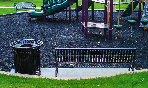 Lamplighter Bench and Midtown Litter at a playground