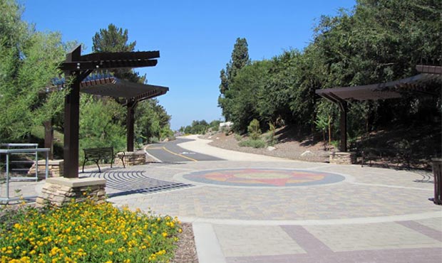 Two Schenley Benches with Back at a pathway intersection