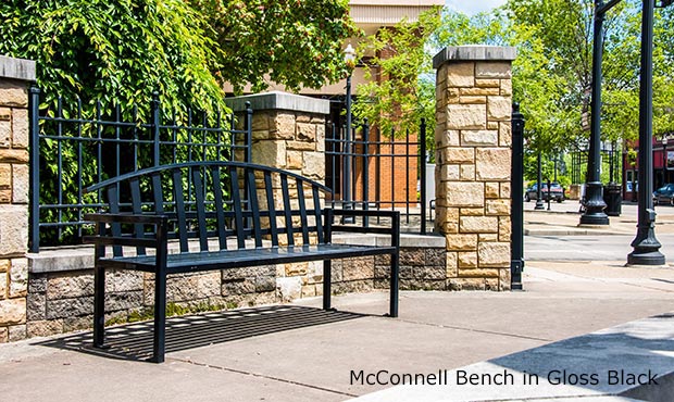 A classic McConnell Bench with Back on a streetscape