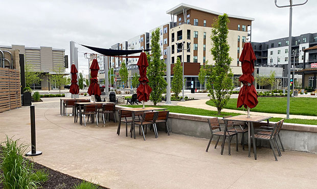 Custom Volant Table Sets at an outdoor mixed use development