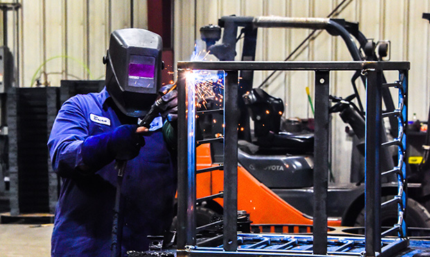 Welding a frame.