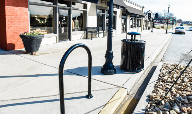 Picture of Keystone Ridge Designs Product on Site - Metal Sonance Bike Rack and Litter on Streetscape