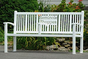 Reading Bench with Back and laser cut logo that incorporates Exeter arms