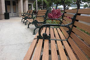 Wood Grain Aluminum Slats on Rosedale Bench with Back