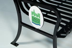 Saco Main Street logo on Pullman Bench
