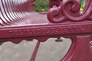 Red Lamplighter bench nameplate Zelienople