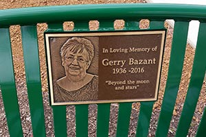 Cast Bronze Image Plaque on the back of a bench