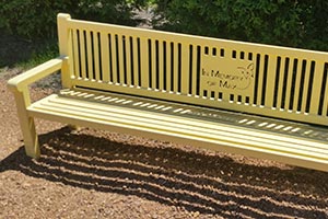 Laser Cut commemoration on a children's Reading Bench with Back