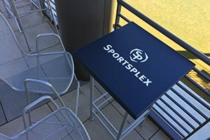 Sports Center logo on a Weston Bar Table