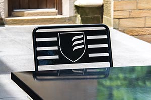 College logo on a Courtyard chair back
