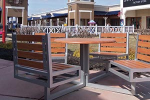 Wood Grain Aluminum Slats on Hapsburg Table Set at a shopping center