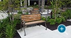 Schenley Benches with weathered Ipe hardwood slats in a healing garden