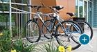 Exeter Bike Rack and Harmony Litter Receptacle with flowers in front