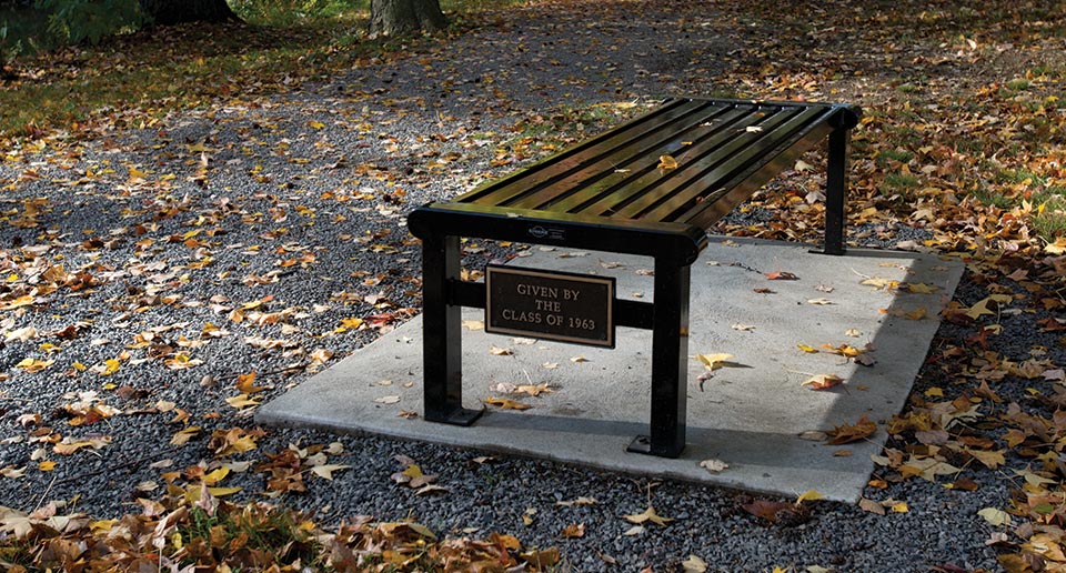 Custom Reading Flat Bench with dedication cast bronze plaque