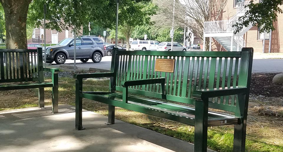 Custom Reading Bench with Back, center arm, and cast bronze plaque