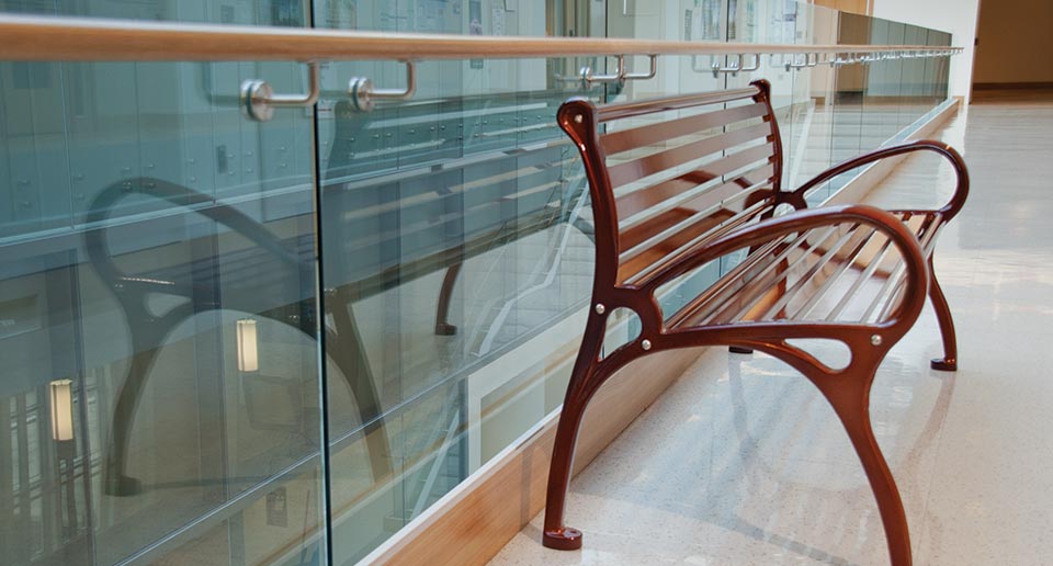 Schenley Bench with Back in an Admissions Building