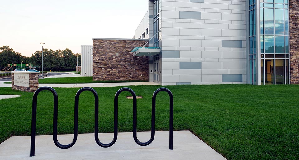 Sonance 7-Loop Bike Rack outside of an Elementary School