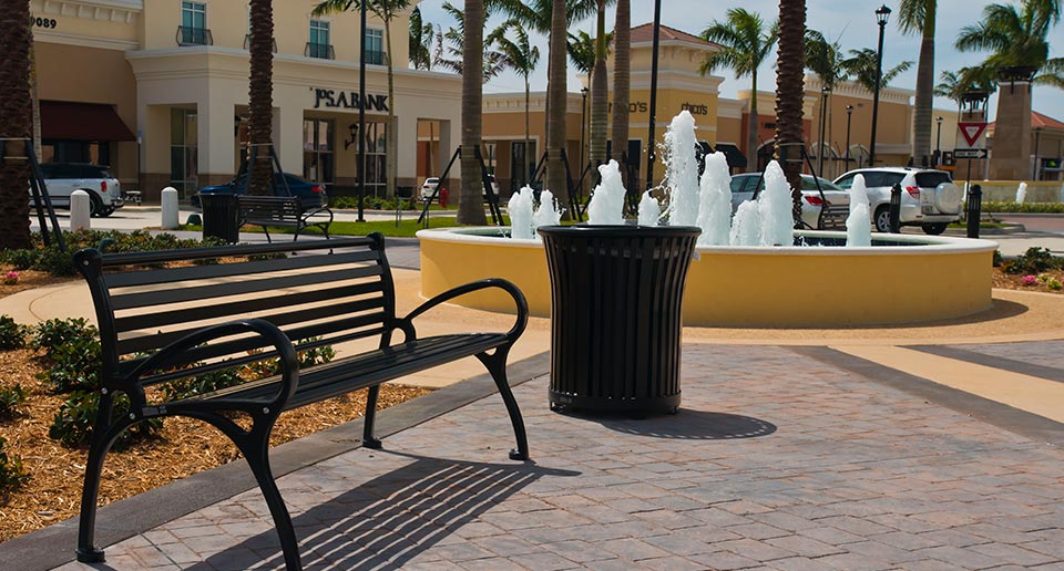 Schenley Bench with Back and Harmony Litter at outdoor retail outlet